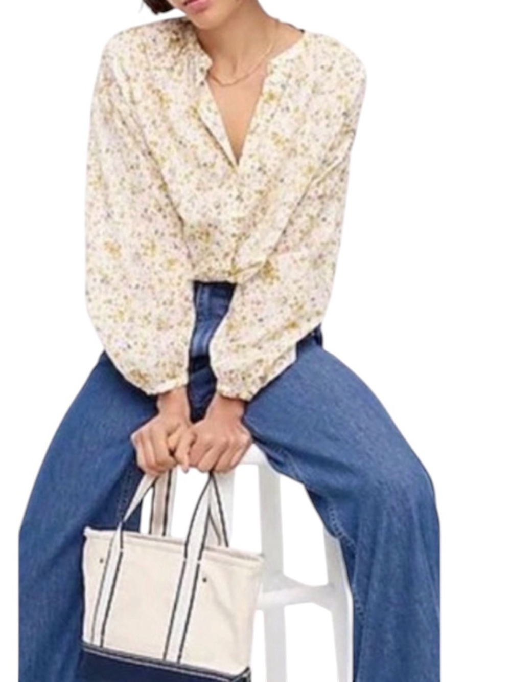 J. Crew | Floral Cotton Voile Button Front Peasant Blouse Small